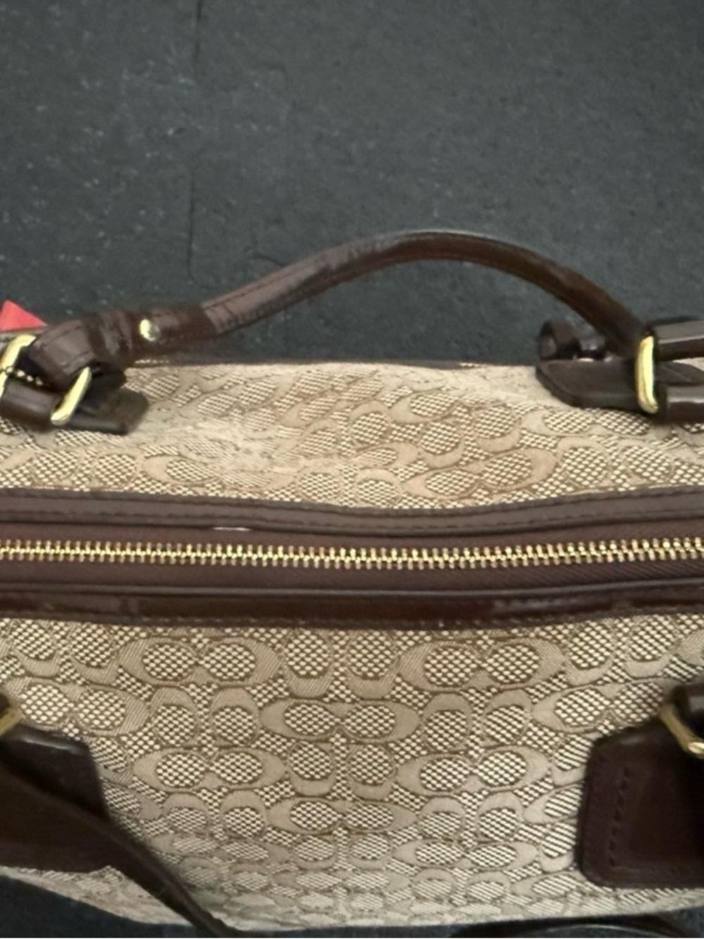 Coach Khaki Signature Satchel with Brown Leather Trim - Picture 6 of 12